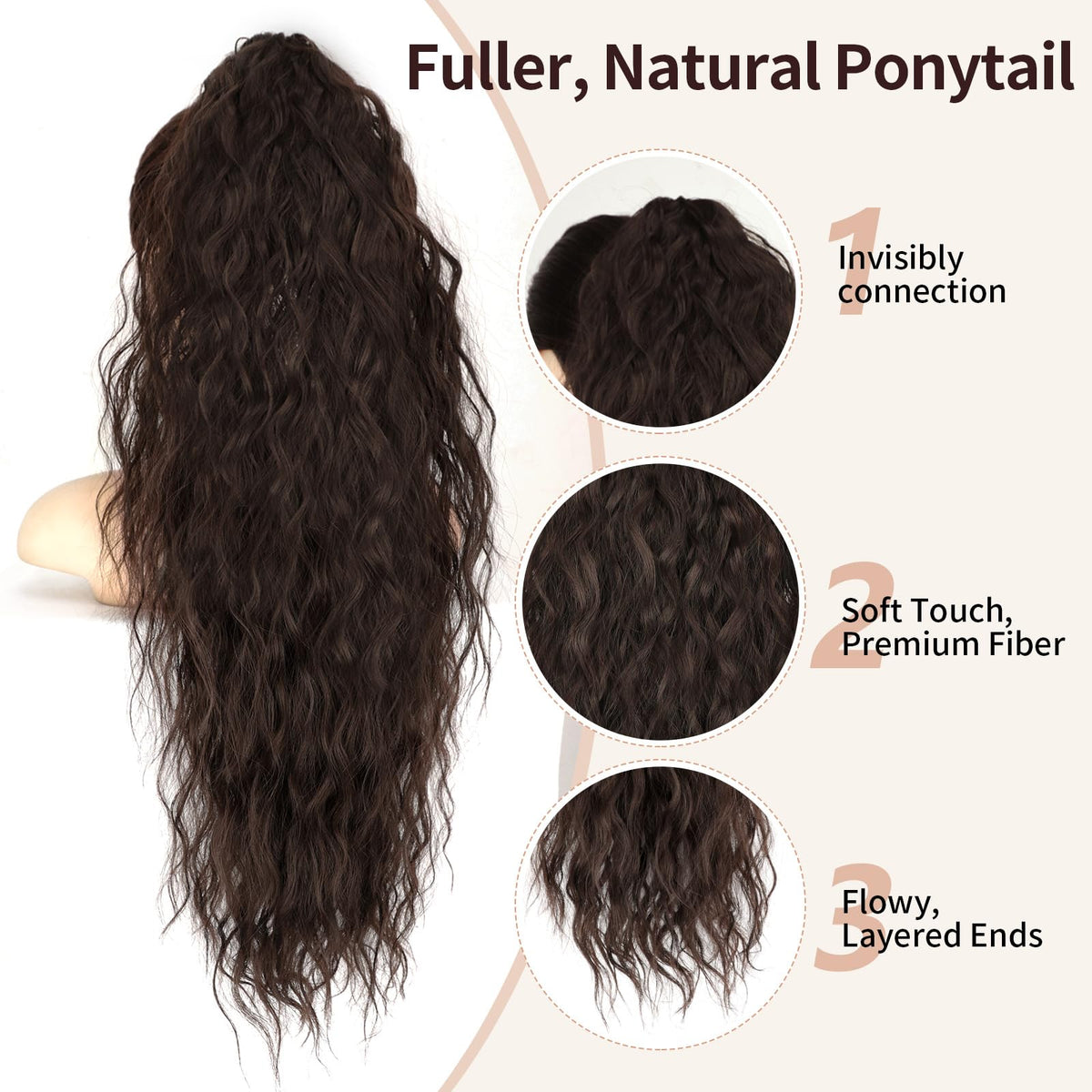 ORSUNCER 26" Curly Ponytail Extension showing claw clip