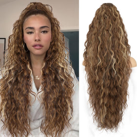 ORSUNCER 30" Curly Ponytail Extension front view in light brown