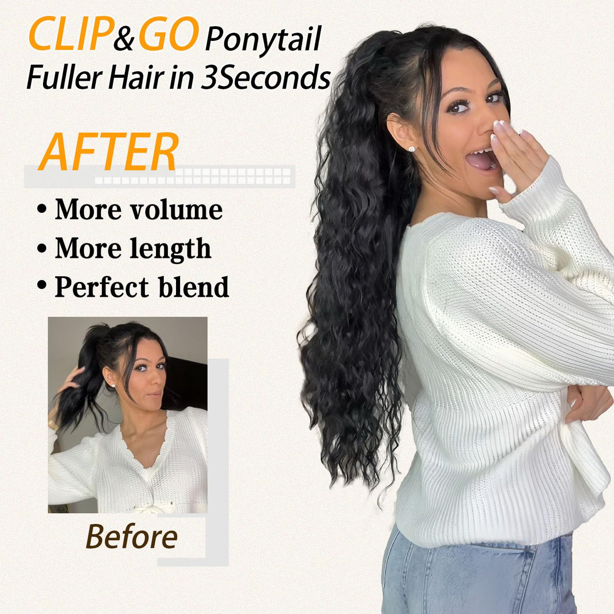 ORSUNCER 30" Curly Ponytail Extension in a lifestyle setting