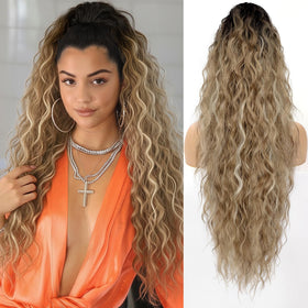 ORSUNCER 30-inch curly ponytail extension in ombre black to brown