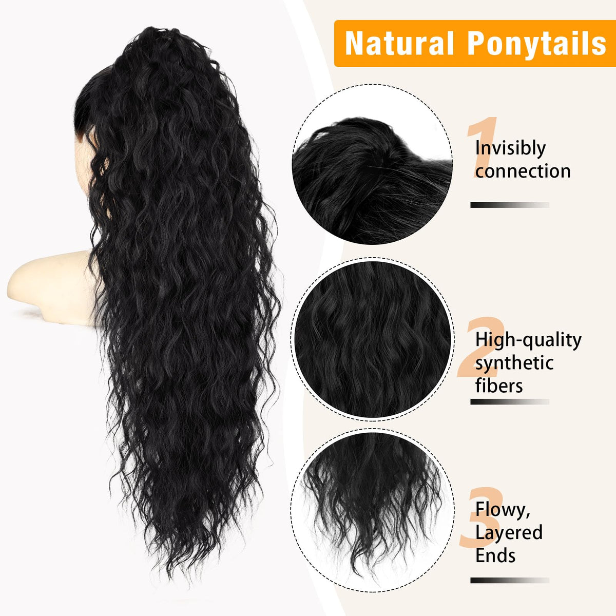 ORSUNCER 30-inch curly ponytail extension showing claw clip