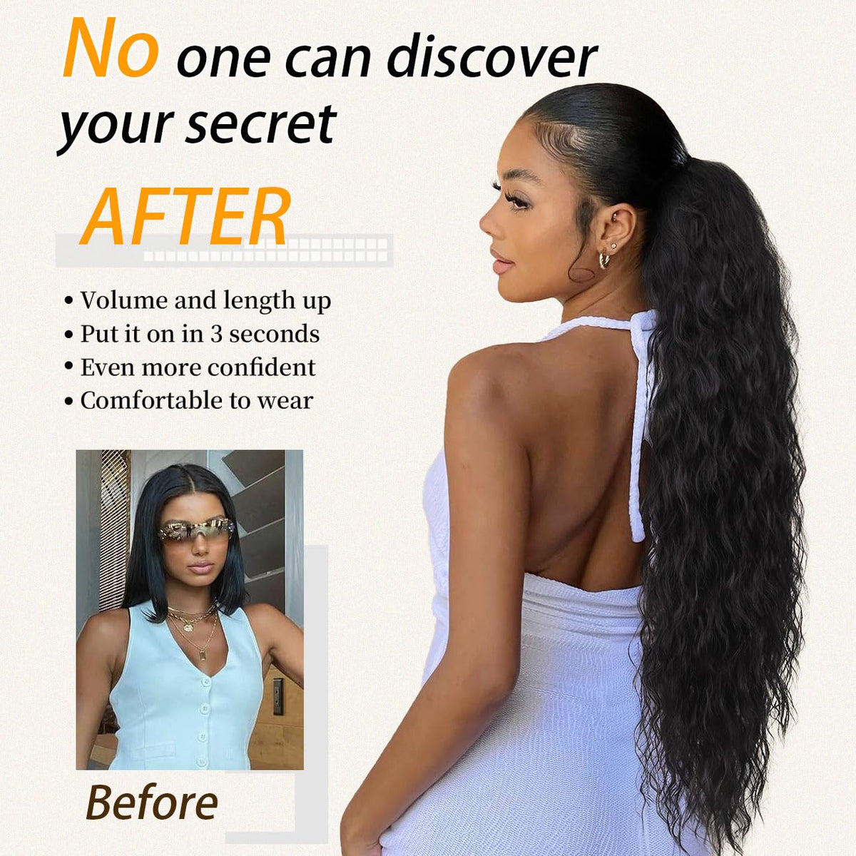 ORSUNCER 30-inch curly ponytail extension side view