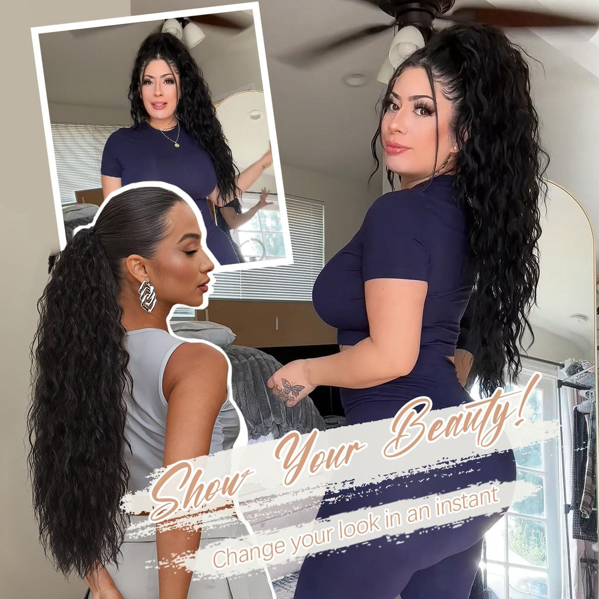 ORSUNCER 30-inch curly ponytail extension styled on a mannequin