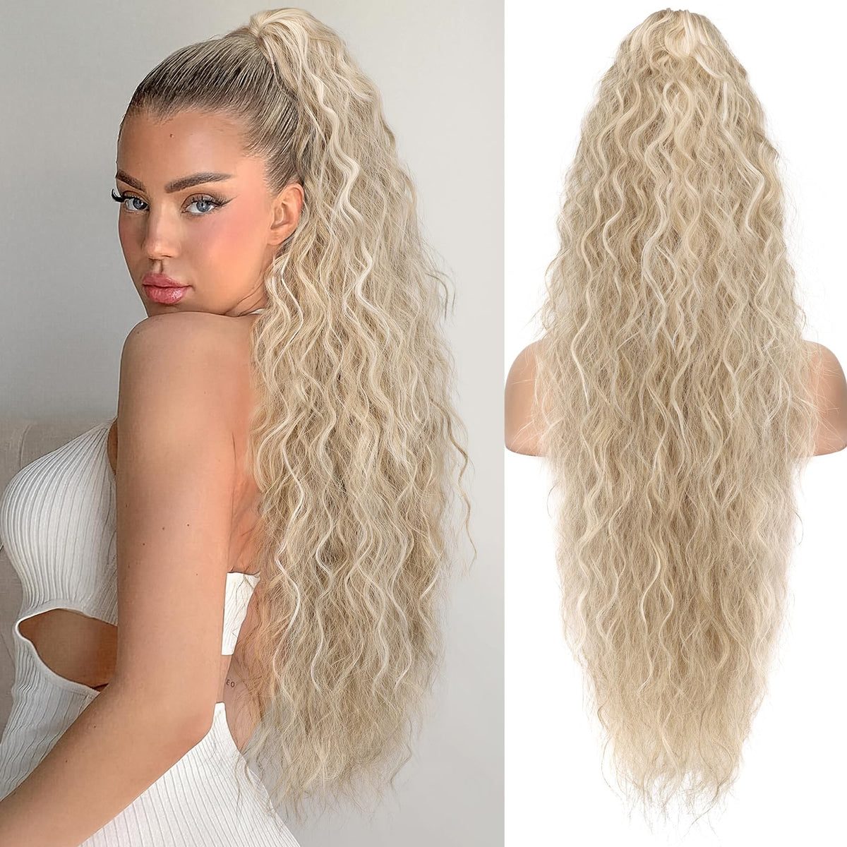 ORSUNCER Ponytail Extension Claw Clip curly hairpiece front view