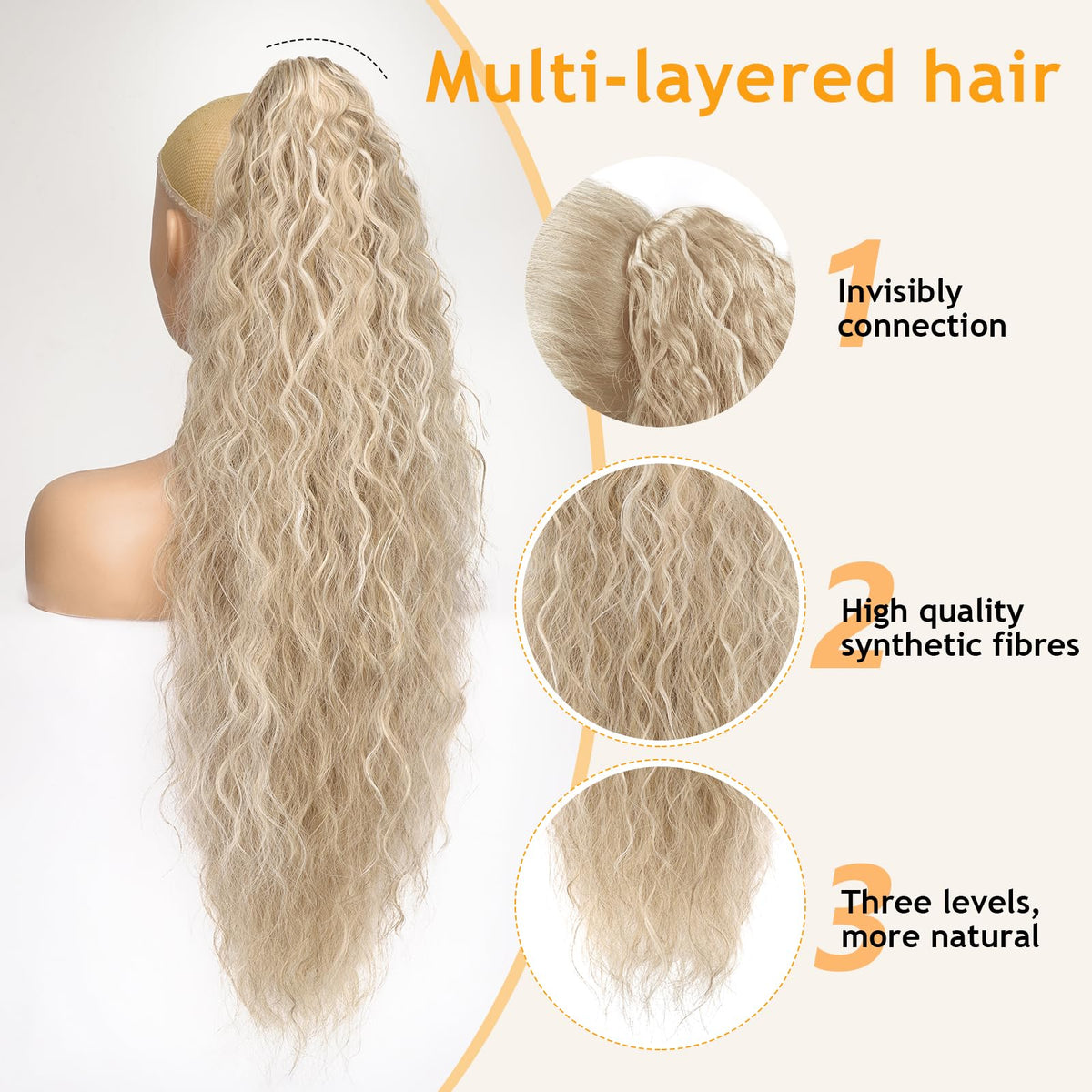 ORSUNCER Ponytail Extension Claw Clip curly hairpiece in packaging