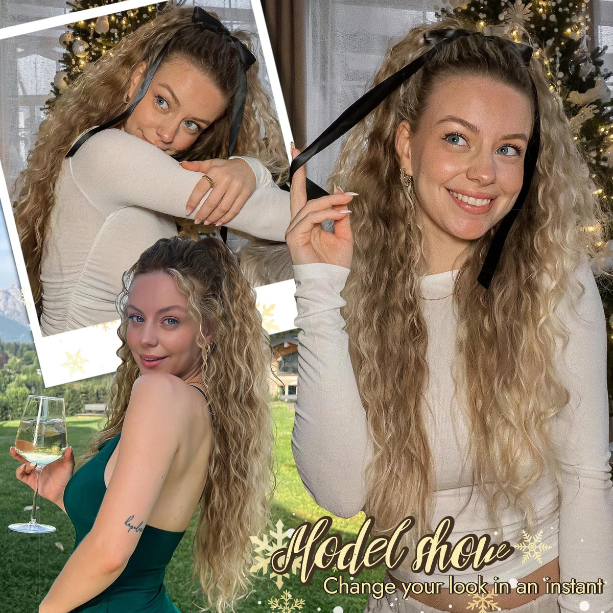 ORSUNCER ponytail extension demonstrating wavy texture