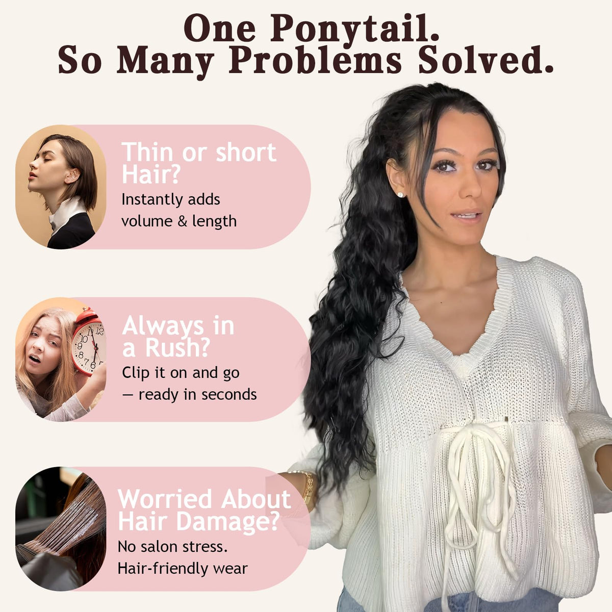 ORSUNCER ponytail extension displayed with packaging