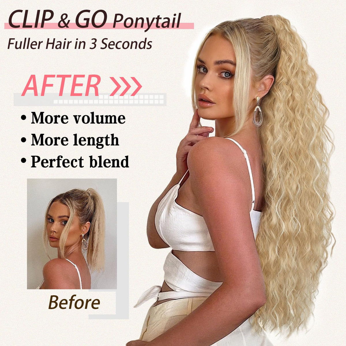 ORSUNCER ponytail extension in blonde highlight colour