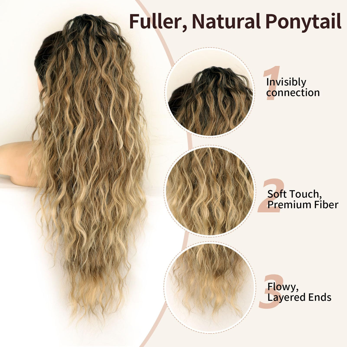 ORSUNCER ponytail extension showing claw clip design