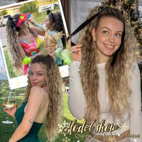 ORSUNCER ponytail extension showing its soft synthetic fibres