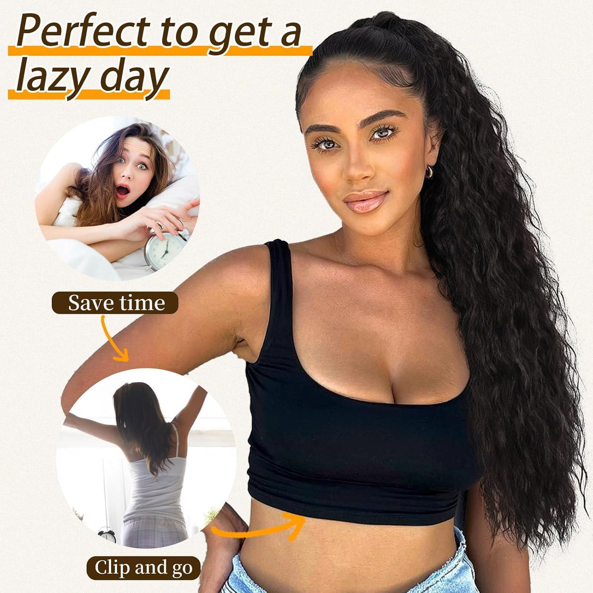 ORSUNCER ponytail extension styled on a model