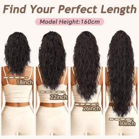 ORSUNCER Wavy Ponytail Extension 30 inch dark brown in different lighting