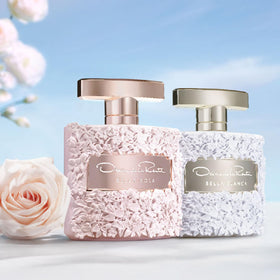 Oscar de la Renta Bella Rosa Eau de Parfum with floral background
