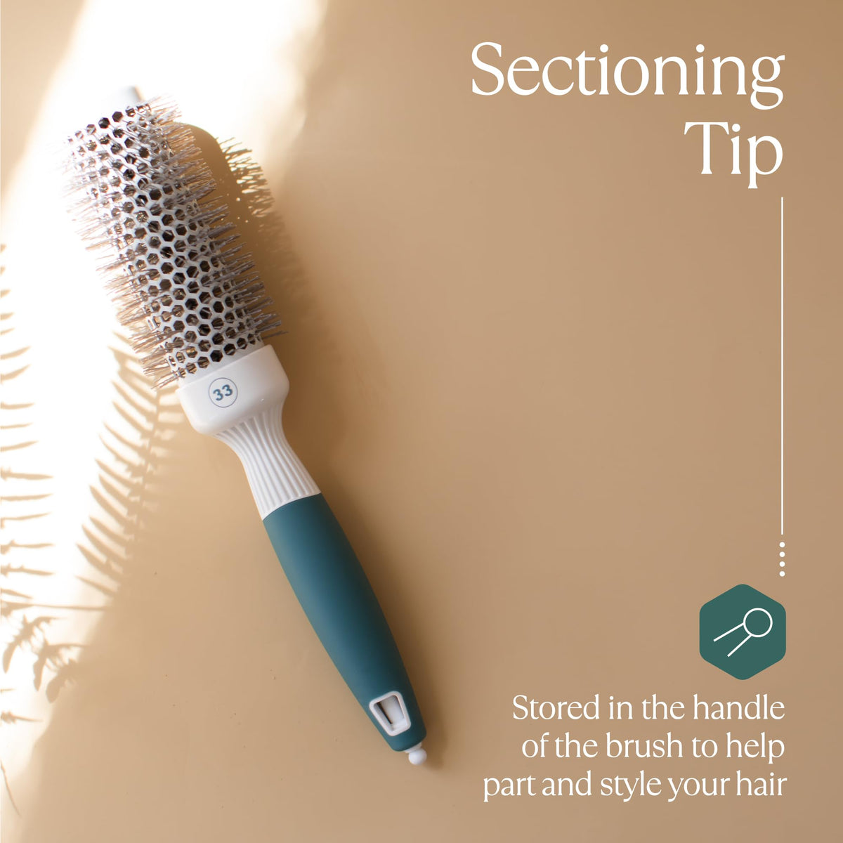 Osensia Round Brush beside hair care products