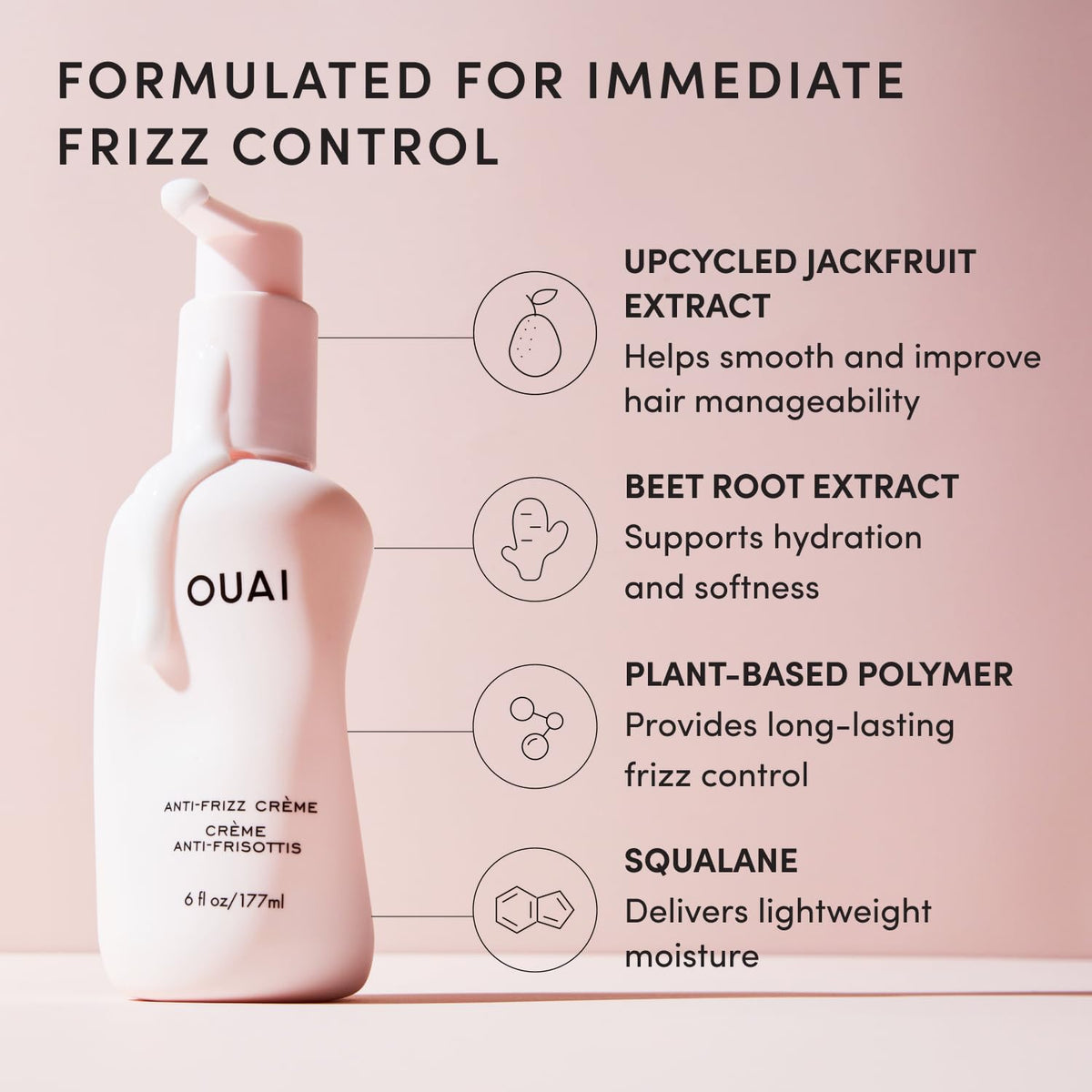 OUAI Anti Frizz Cream 3 oz application on hair