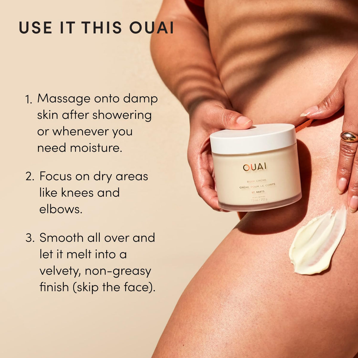 OUAI Body Cream Hydrating Whipped Cream 7.5 oz with ingredients list