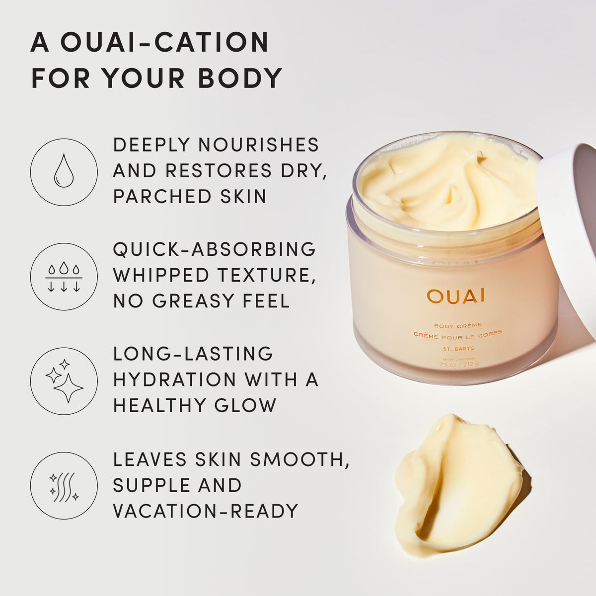 OUAI Body Cream Hydrating Whipped Cream 7.5 oz with texture close-up