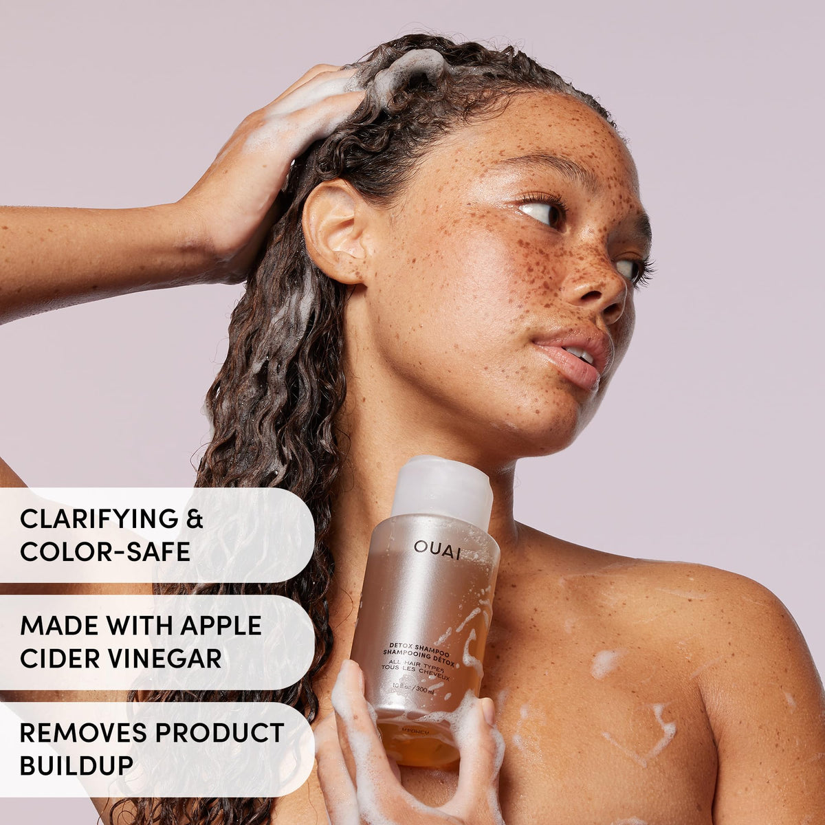 OUAI Detox Shampoo 16 oz side view highlighting bottle design