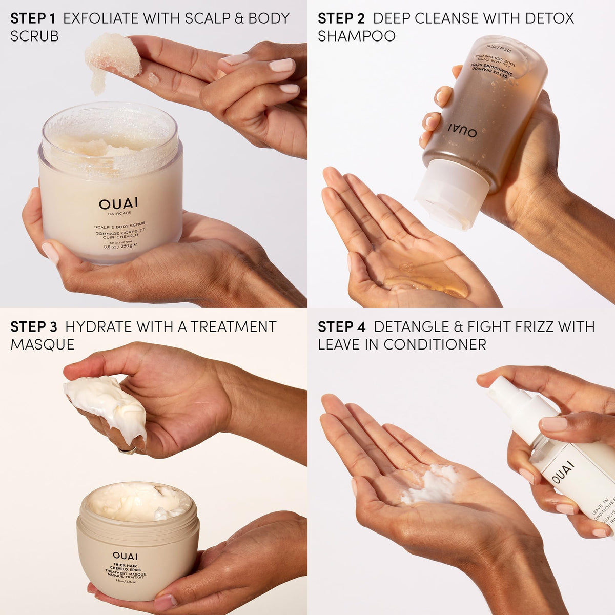 OUAI Detox Shampoo 32 oz displayed on a vanity