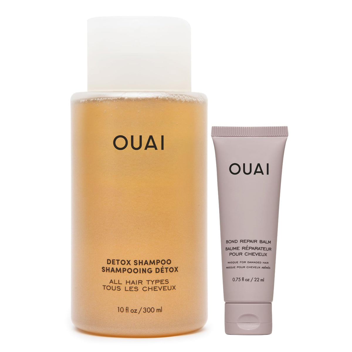 OUAI Detox Shampoo and Bond Repair Balm front view