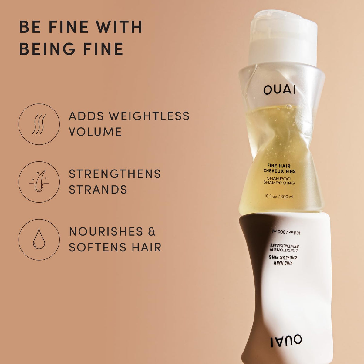 OUAI Fine Conditioner 10 Fl Oz bottle side view