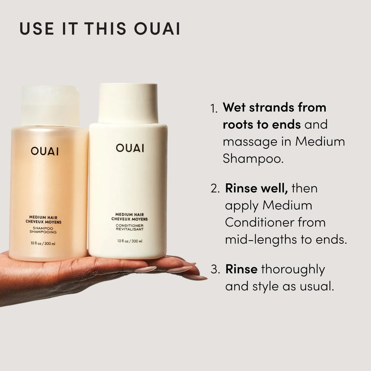 OUAI Medium Shampoo & Conditioner Set lifestyle scene