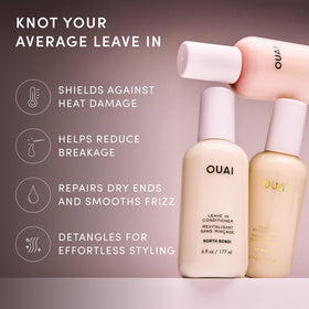 OUAI Multitasking Leave In Conditioner on a bathroom shelf