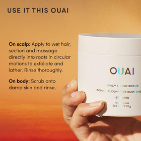 OUAI Scalp & Body Scrub 3.4 Oz St. Barts on bathroom counter