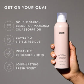 OUAI Super Dry Shampoo side view showing can design