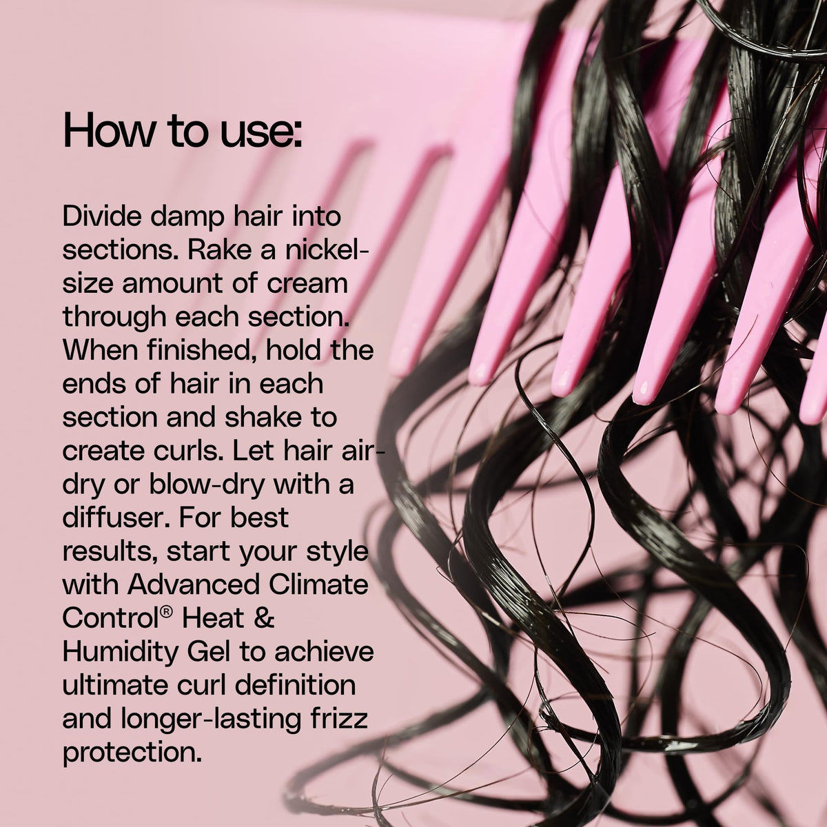 Ouidad Advanced Climate Control Styling Cream 16 fl oz with application instructions