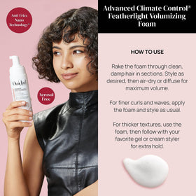 Ouidad volumizing foam bottle side view with label