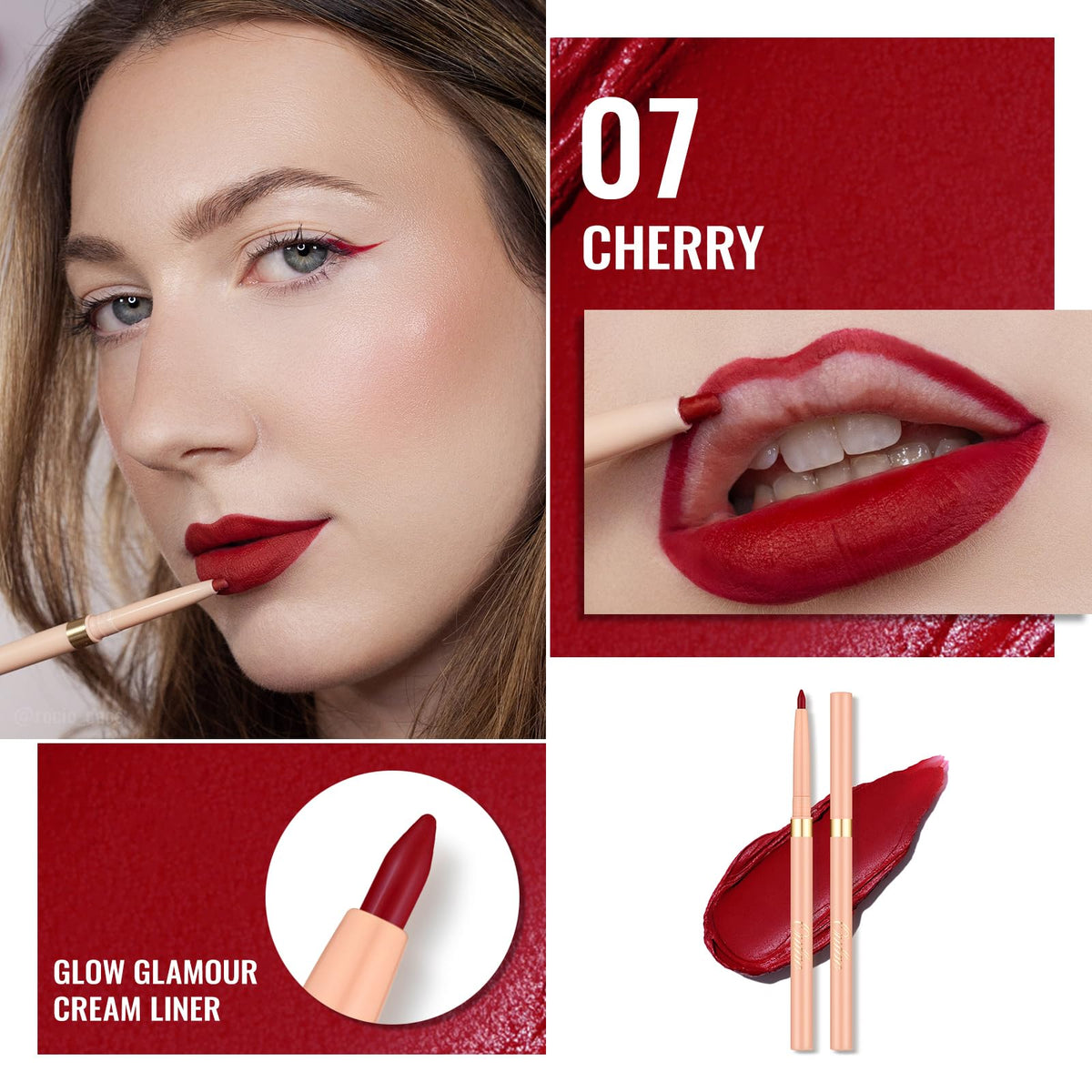 Oulac 2in1 Lipliner Pencil Cherry retractable design