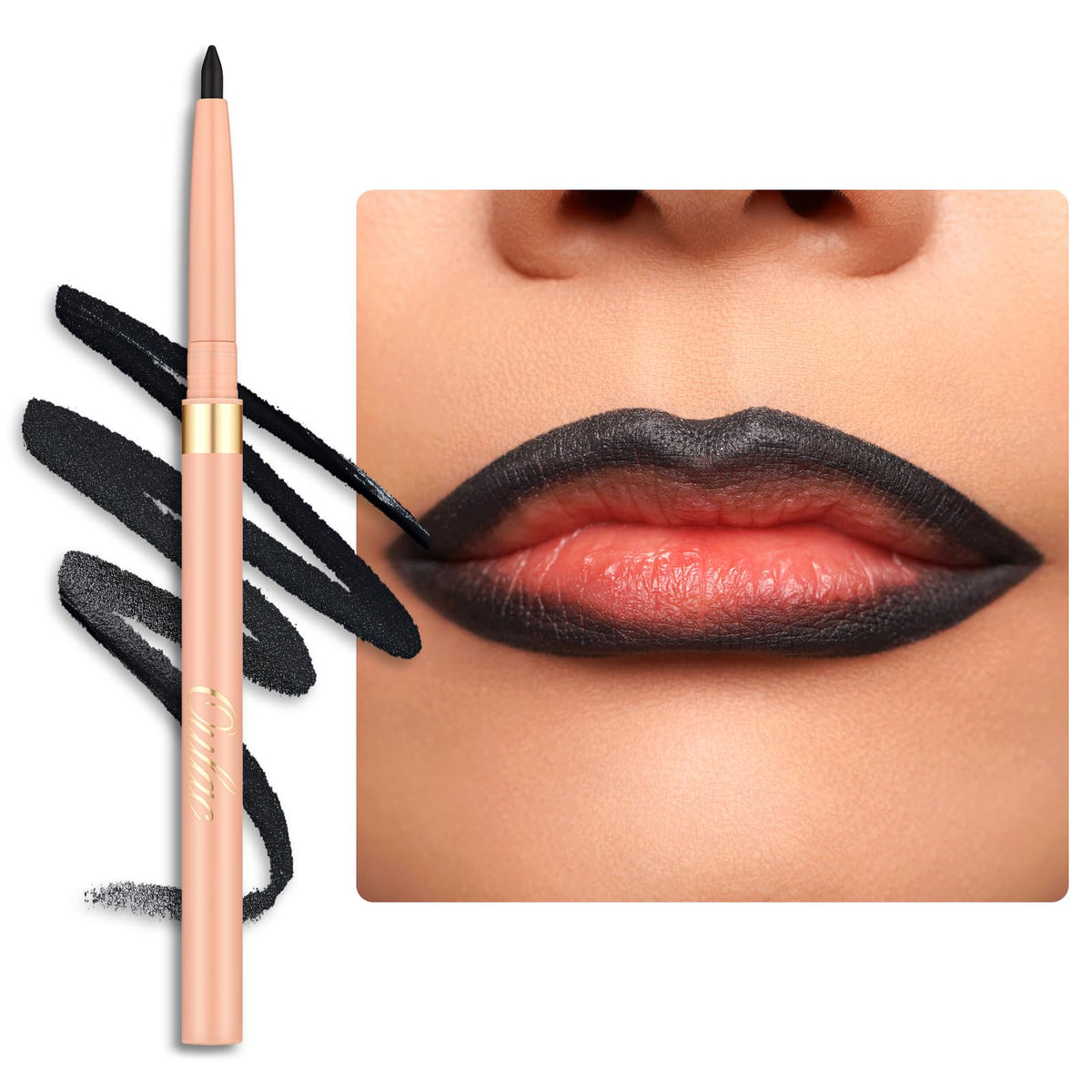 Oulac Black Lip Liner Pencil front view with retractable design