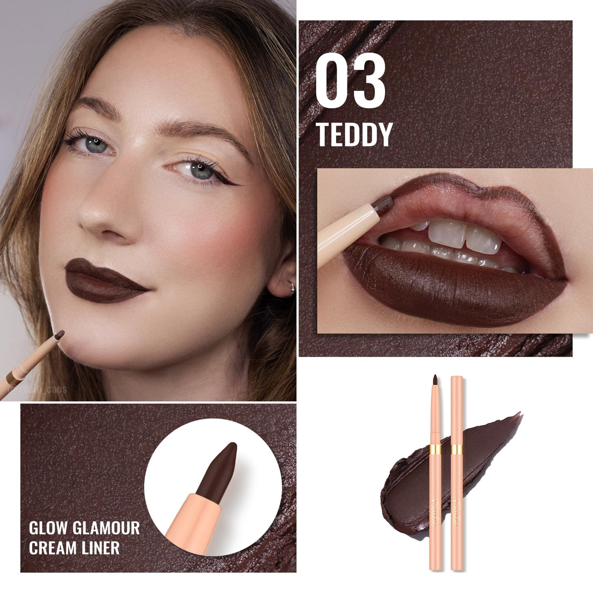 Oulac Brown Lip Liner Pencil 2in1 retractable crayon tip close-up