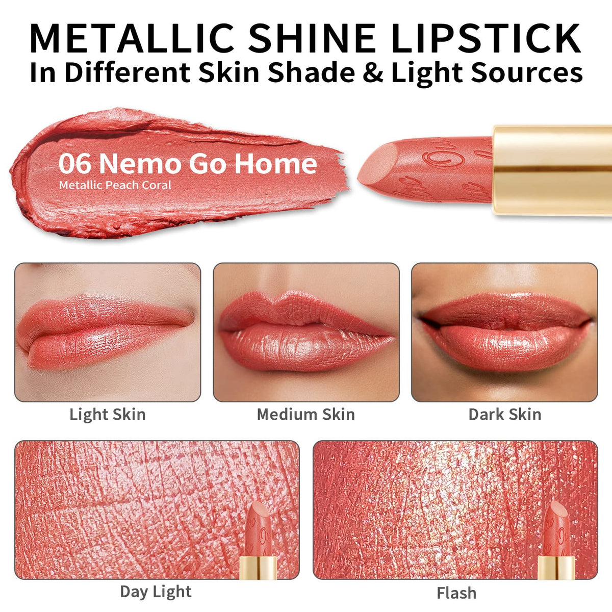Oulac Coral Pink Lipstick applied on model's lips