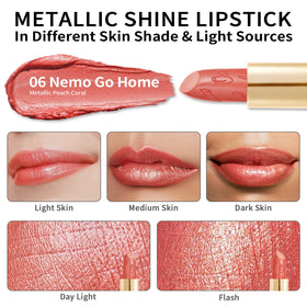 Oulac Coral Pink Lipstick applied on model's lips