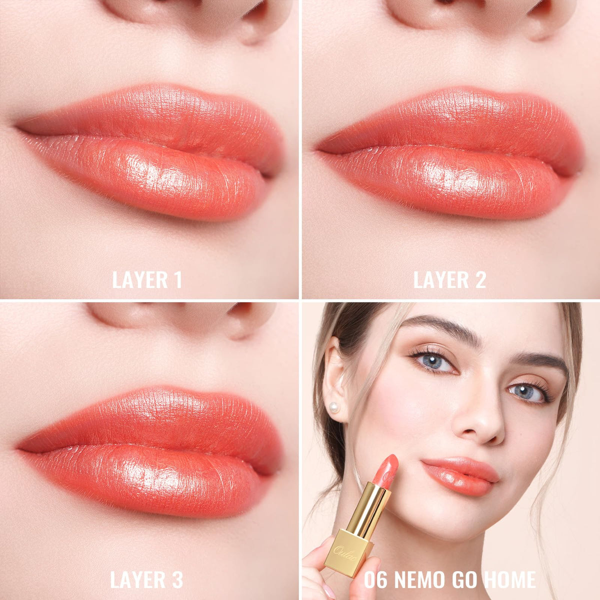 Oulac Coral Pink Lipstick close-up of bullet