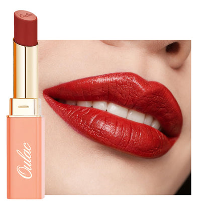 Oulac Deep Red Satin Matte Lipstick front view
