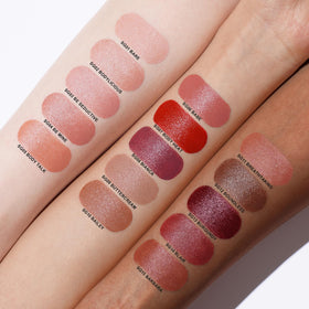 Oulac Deep Red Satin Matte Lipstick with other makeup products