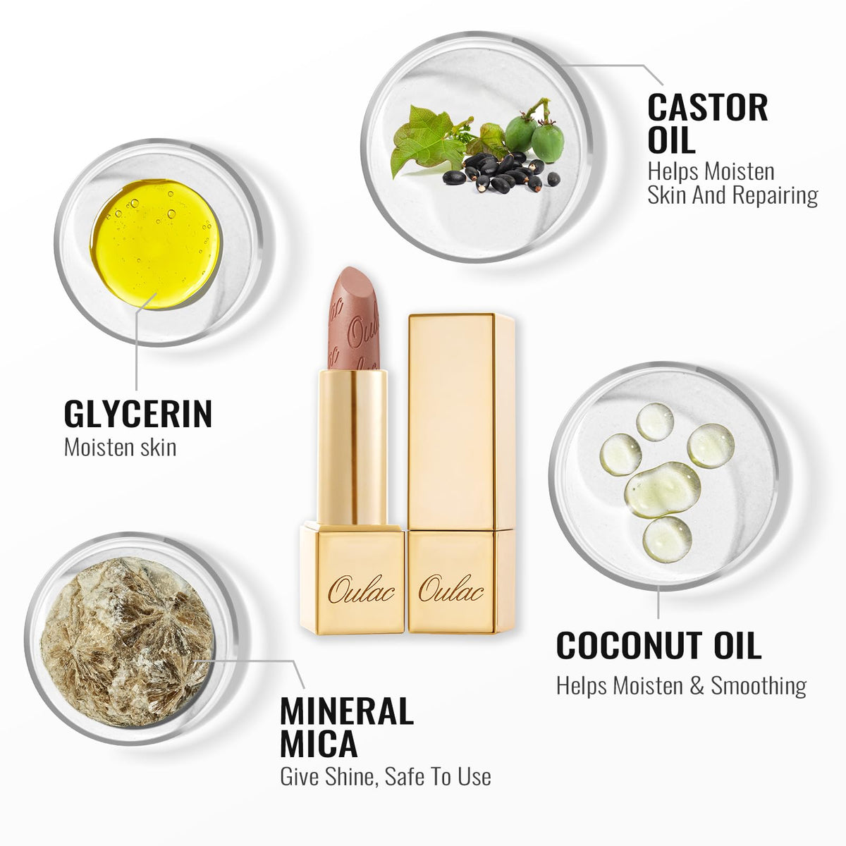 Oulac Light Pink Lipstick on a makeup table