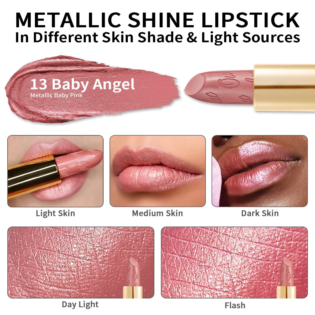 Oulac Light Pink Lipstick packaging with glitter design