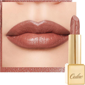 Oulac Matte Cinnamon Lipstick GM03 front view with glow metallic finish