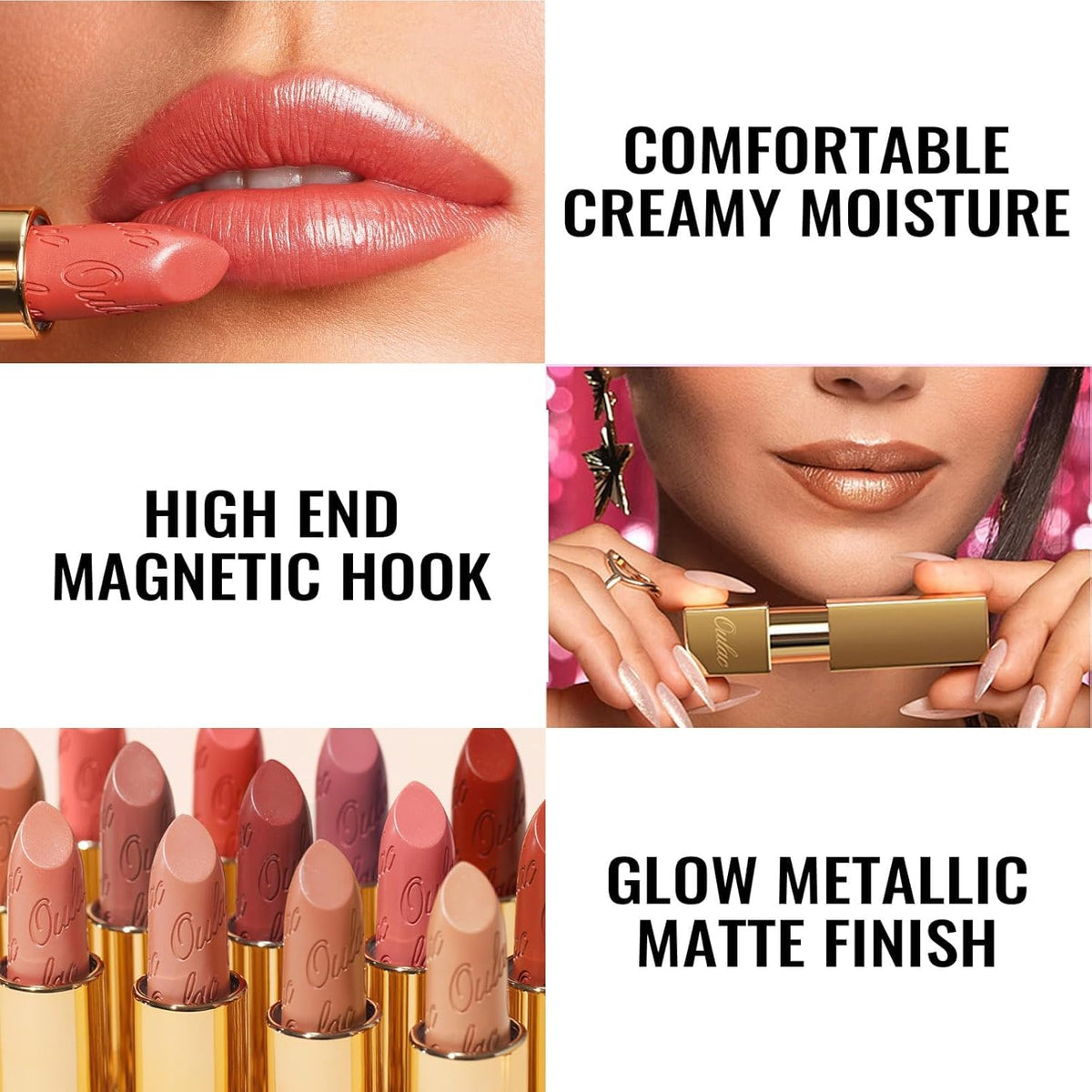 Oulac Matte Cinnamon Lipstick GM03 in elegant mirror-finish tube