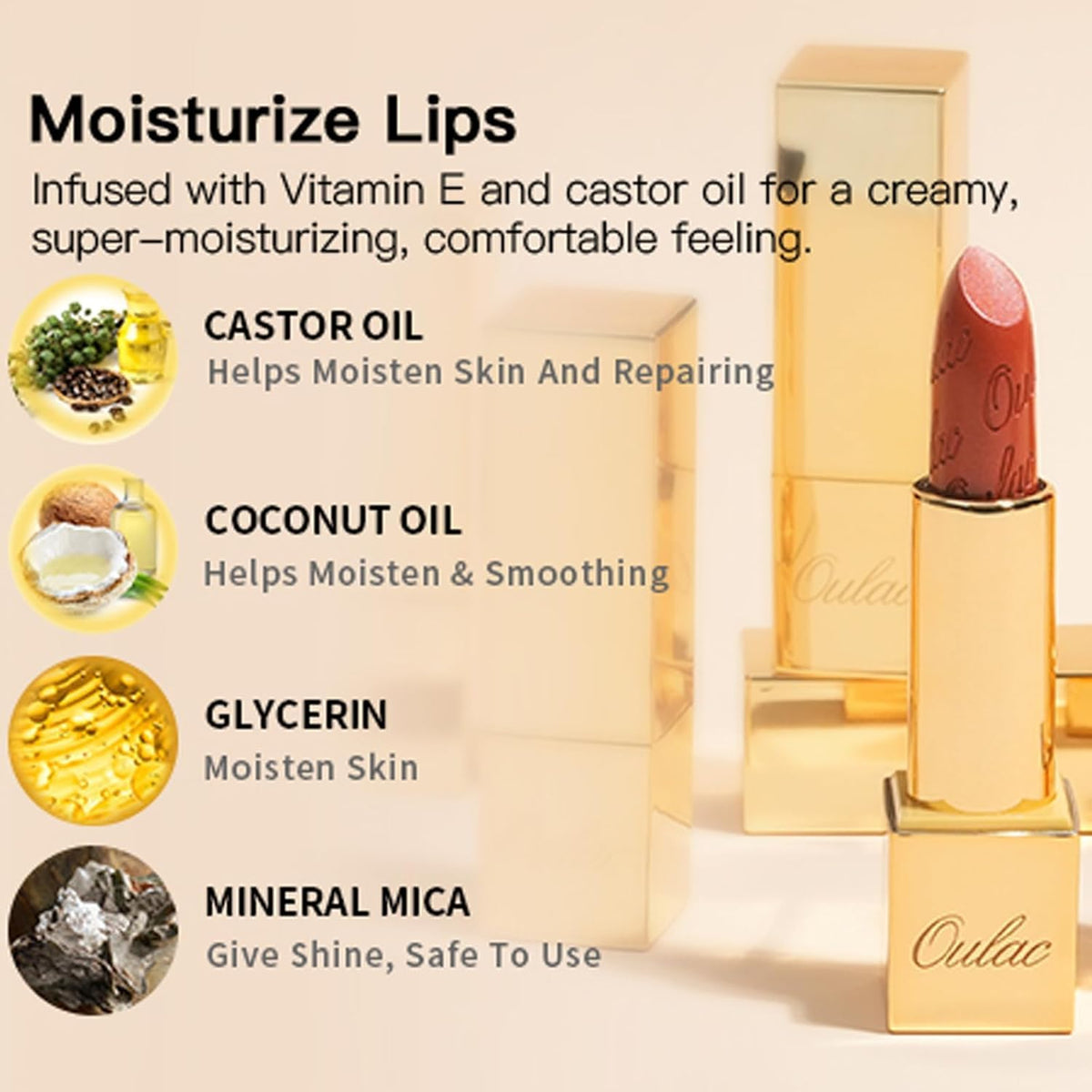 Oulac Matte Cinnamon Lipstick GM03 with coconut and castor oils