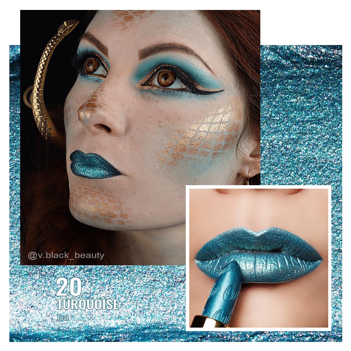 Oulac Metallic Green Lipstick side view showcasing the mirror design