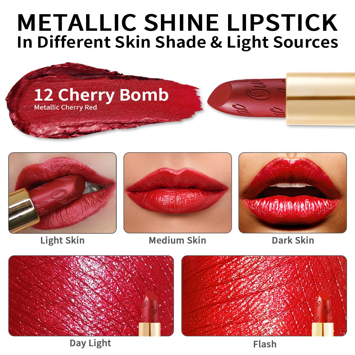 Oulac Red Lipstick Cherry Bomb on a Halloween-themed background