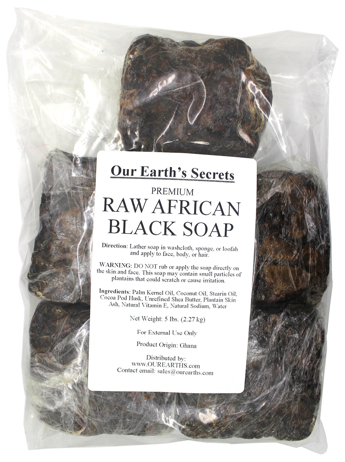 Our Earth's Secrets Premium Raw African Black Soap 5 lbs front view
