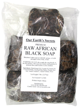 Our Earth's Secrets Premium Raw African Black Soap 5 lbs front view