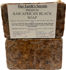Our Earth's Secrets Raw African Black Soap on a washcloth