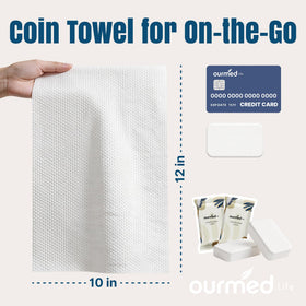 Ourmed Life Compressed Towel expanded to 12x10 inches